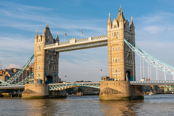 The famous Tower Bridge in London in the warm evening sun