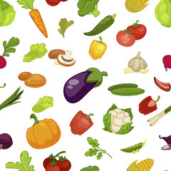 Vegetables aubergine and pumpkin set seamless pattern vector