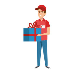 delivery worker with gift character