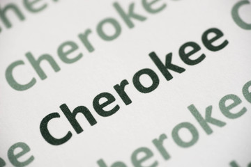 word Cherokee language printed on paper macro