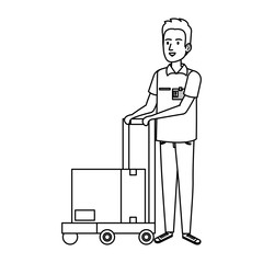 delivery worker with cart and box