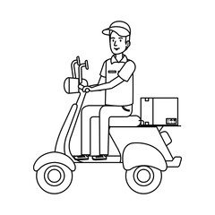 delivery worker in motorcycle and box