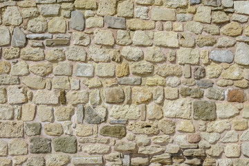 Wall with stones in random size, textured wall for background.