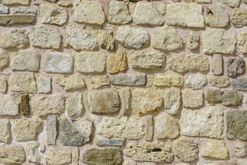 Wall with stones in random size, textured wall for background.