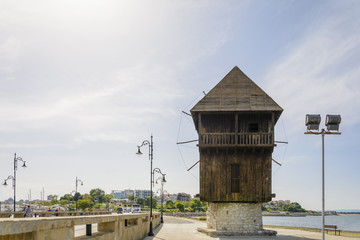 famous windmill in the city of nessebar, Bulgaria.