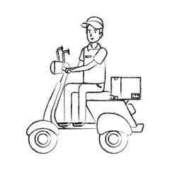 delivery worker in motorcycle and box