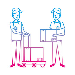 delivery workers with cart and boxes