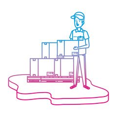 delivery worker with pile boxes