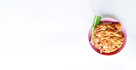 omelet with rice on white background