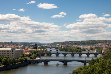 Fototapeta na wymiar Bridges on Vltava river in Prague, Czech Republic
