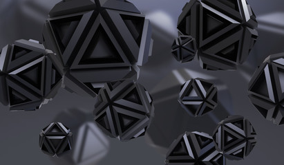 Abstract 3d rendering of chaotic geometric shapes in empty space. Futuristic background with tech abstract elements.