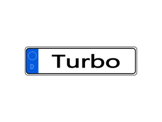 German specific vehicle registration plate with word turbo