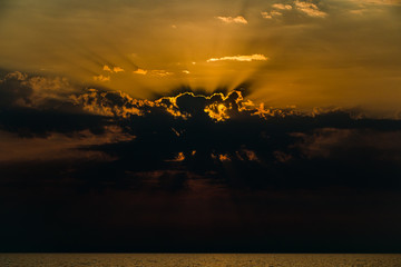 Sunset on the sea coast before the storm