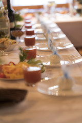 A long lunch table on a sunny day