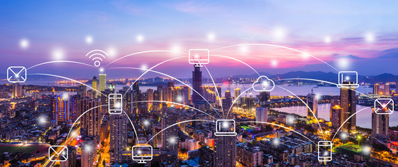 Xiamen City Scenery and Big Data Concept