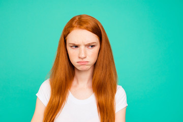 Portrait of nice cute attractive minded sad irritated annoyed br