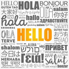 Obraz premium Hello word cloud in different languages of the world, background concept