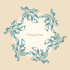 Vintage style empty round   frame. Template for invitation, anniversary, greeting card.