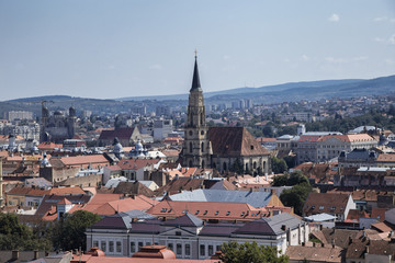 Fototapeta na wymiar CLUJ-NAPOCA, TRANSYLVANIA, ROMANIA - AUGUST 21, 2018: Aerial view of the city on August 21, 2018 in Cluj-Napoca.