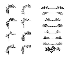 Collection creative corner and divider vintage style. Floral decorative element set for your design.