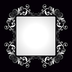 Vintage style empty square  silver frame on dark backdrop. Template for invitation, anniversary, greeting card.