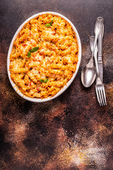 Mac and cheese, pasta baked with cheese sauce.