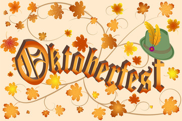 Obraz na płótnie Canvas Oktoberfest celebration design with Bavarian hat and autumn leaves