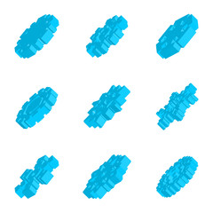 3d Vector Isometric Snowflake Icon with Various Perspective Shapes