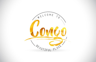 Congo Welcome To Word Text with Handwritten Font and Golden Texture Design.