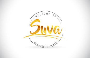 Suva Welcome To Word Text with Handwritten Font and Golden Texture Design.