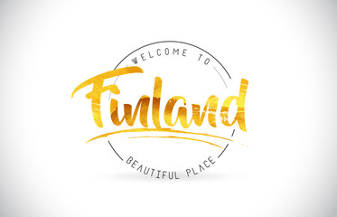 Finland Welcome To Word Text with Handwritten Font and Golden Texture Design.