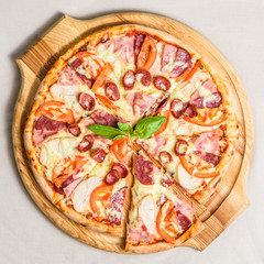 Delicious italian pizza top view