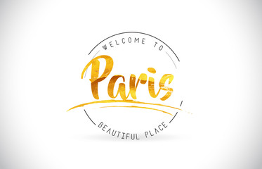 Paris Welcome To Word Text with Handwritten Font and Golden Texture Design.