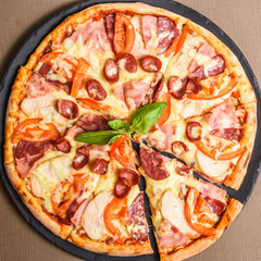 Delicious italian pizza top view