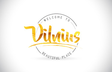 Vilnius Welcome To Word Text with Handwritten Font and Golden Texture Design.