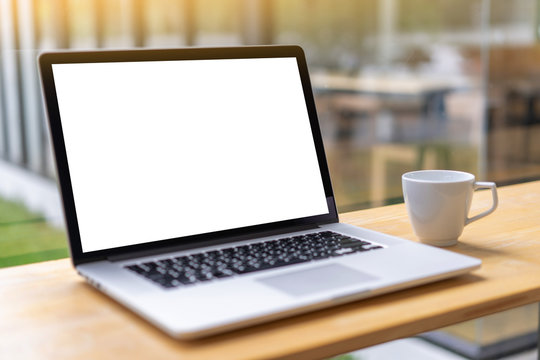 mock up Using laptop with blank screen computer modern