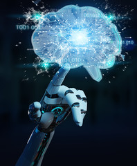 Robot creating artificial intelligence in a digital brain 3D rendering