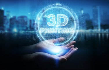 Businesswoman using 3D printing digital hologram 3D rendering