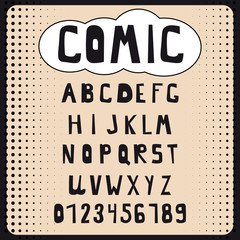 Comic cartoon alphabet set. Letters, numbers for websites, comics, banners. Vector, isolated
