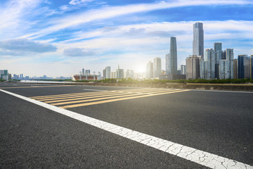 Road pavement and Guangzhou city buildings skyline
