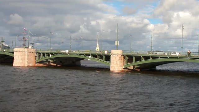 River, bridge and sky in clouds. St. Petersburg, Russia