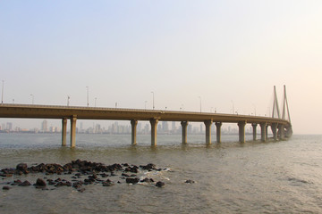 Large bridge across the sea in Mumbai India