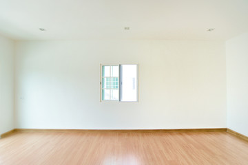 Interior design and building concept for white room and parquet flooring in the bedroom.