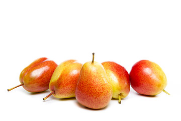 ripe red yellow pear fruits isolated on white background