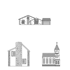 Vector illustration of building and front symbol. Set of building and roof stock vector illustration.