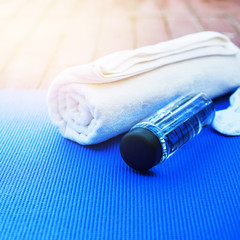 set for exercises yoga water rug towel morning