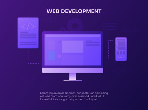 Web development. Landing page template with devices.