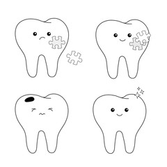set of healthy and diseased teeth. concept of caries and its treatment