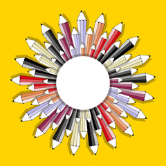 graphic style pencils flower display in warm shades on yellow