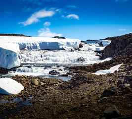 Waterfall in the sun in Iceland